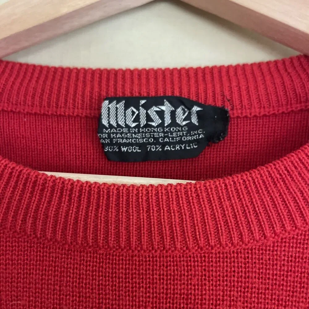 Vintage Meister Red Knit  wool Crewneck Pullover Sweater medium
